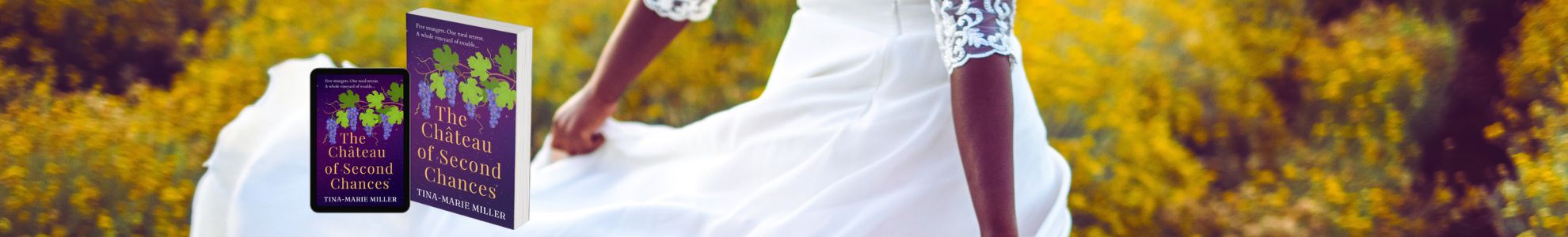 Bride running through field of yellow flowers