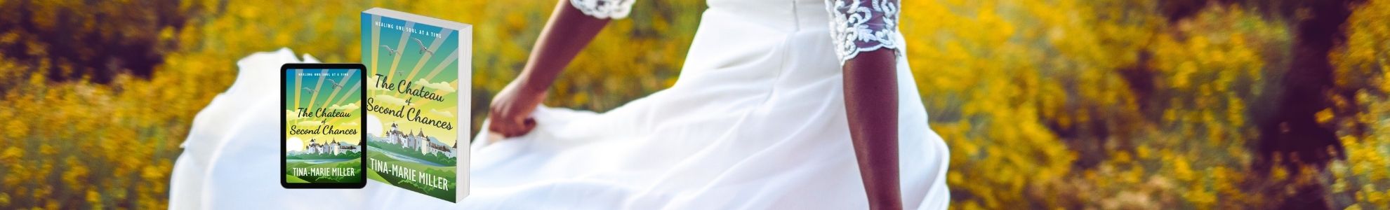 Bride running through field of yellow flowers