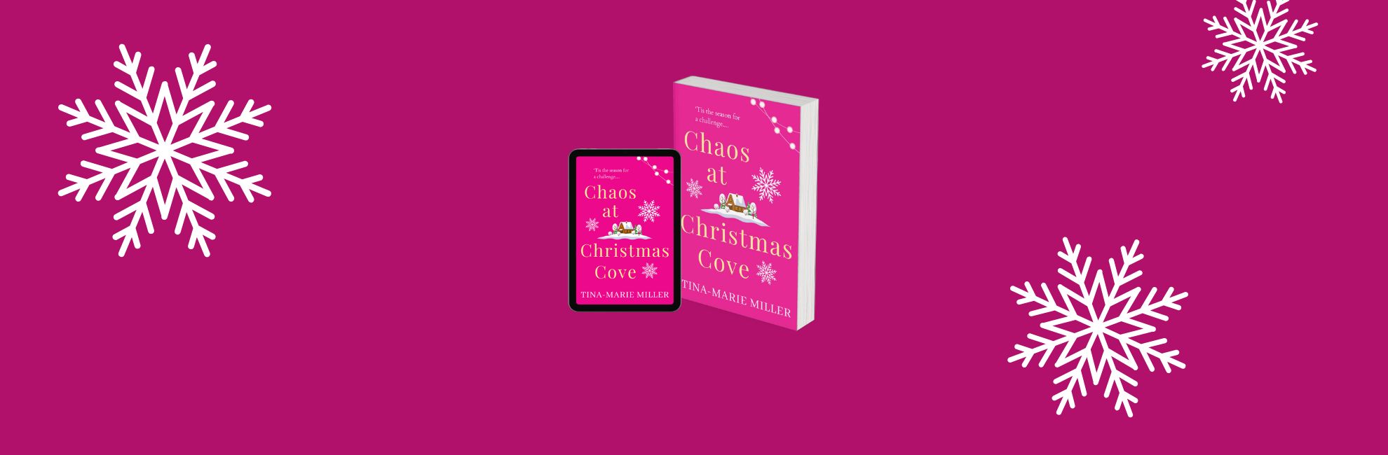 3D book cover on pink background with snowflakes