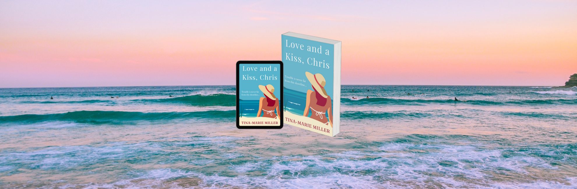 Love and a Kiss, Chris 3D Book Cover against the sea