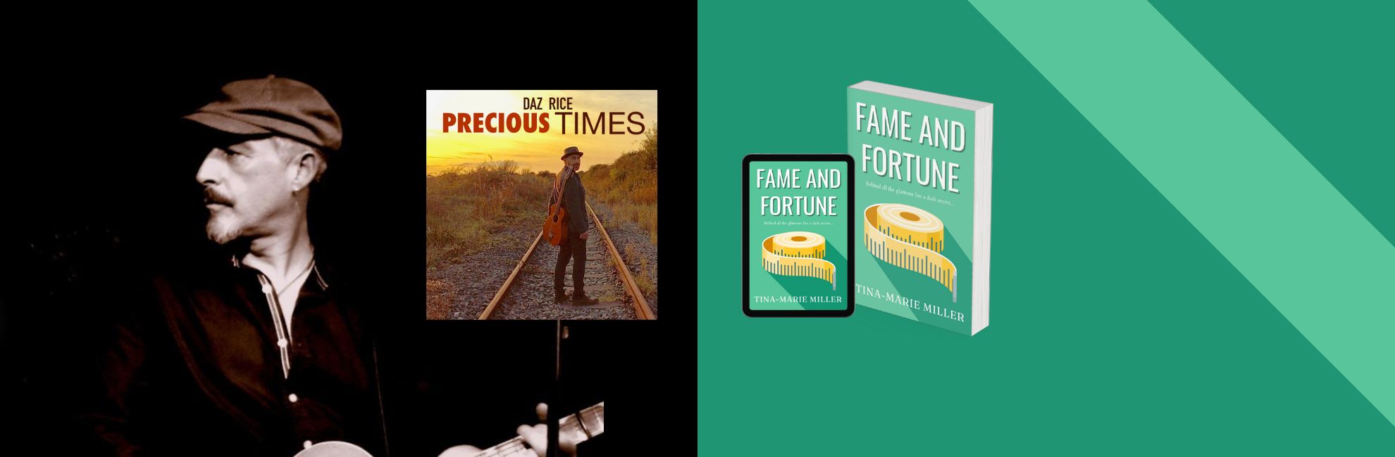 Daz Rice's album Precious Times and Fame and Fortune 3D book cover